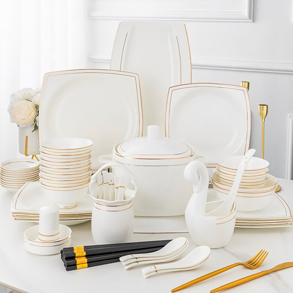 Everly Quinn Porcelain China Dinnerware Set Of 60 Wayfair Canada